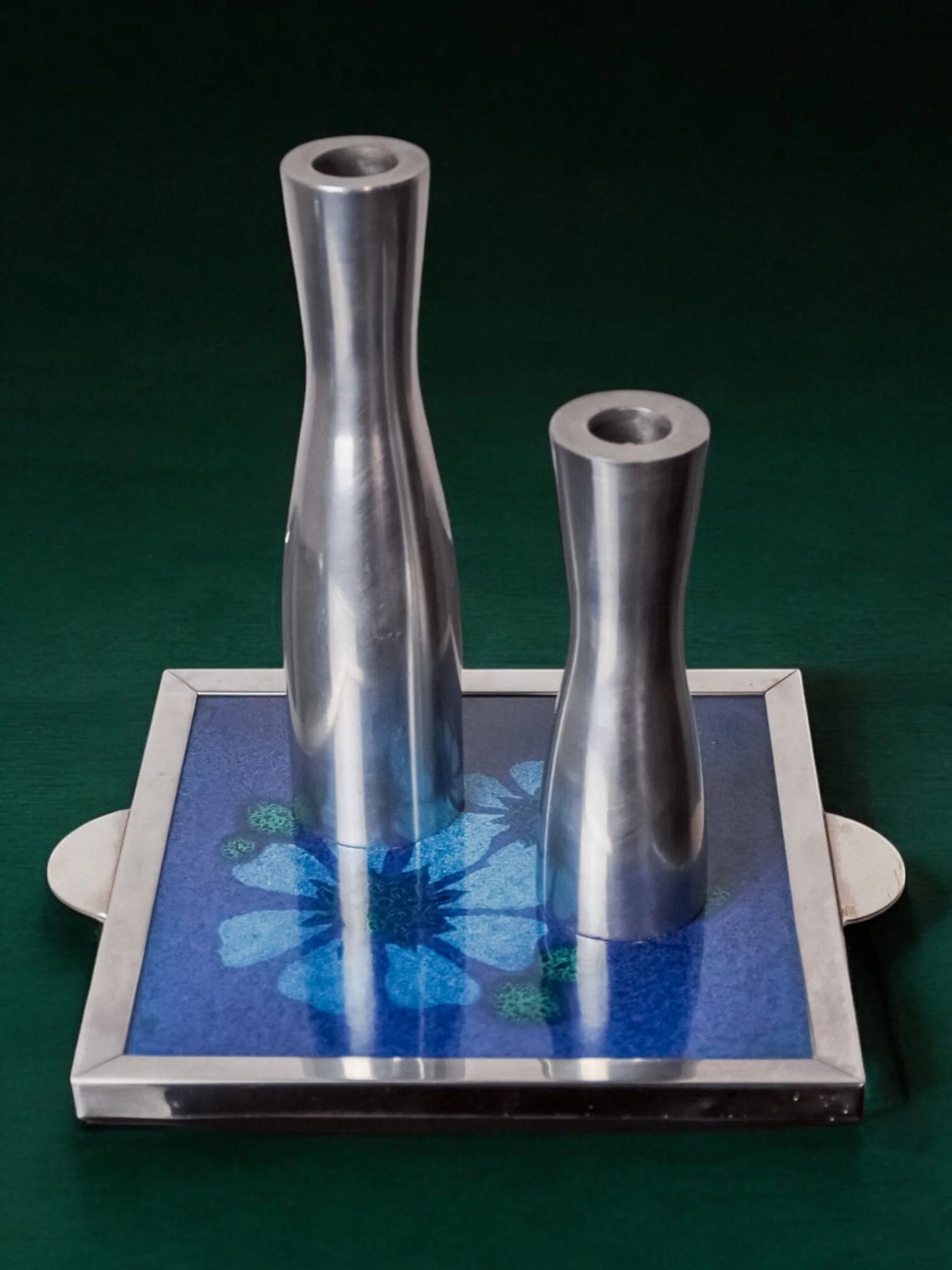 Space age floral blue ceramic trivet, Spain, 1970s