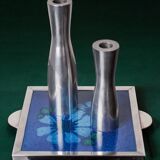 Space age floral blue ceramic trivet, Spain, 1970s