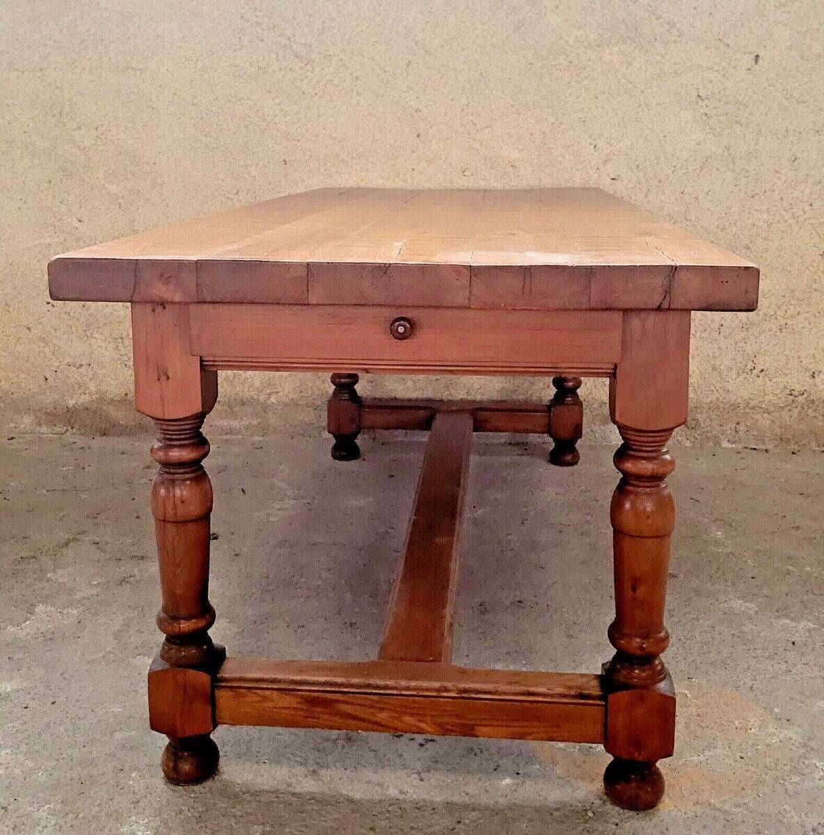 Large Louis XIII style farm table in solid cherry with light patina