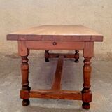 Large Louis XIII style farm table in solid cherry with light patina