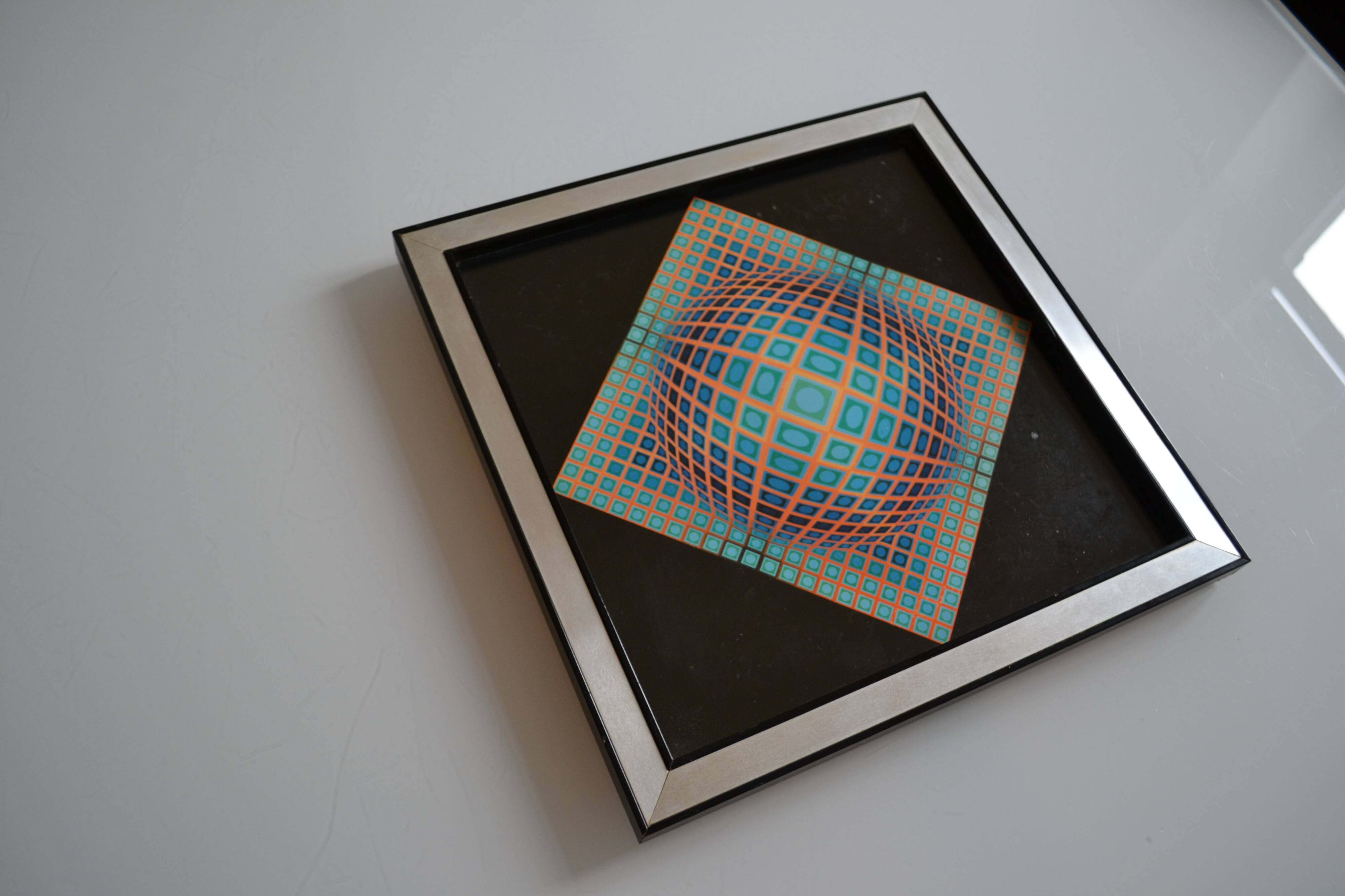 Victor vasarely impression offset annees 70 + cadre alu d'epoque