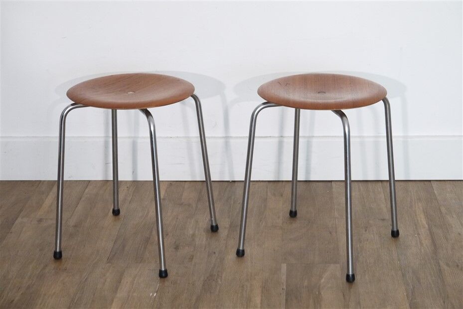 Pair of Danish teak and metal stools 1960