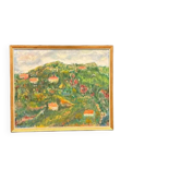 Original Swedish Oil on Canvas – “Hilly Landscape with Houses” by Lalla Blecher – Signed – Vintage & Framed