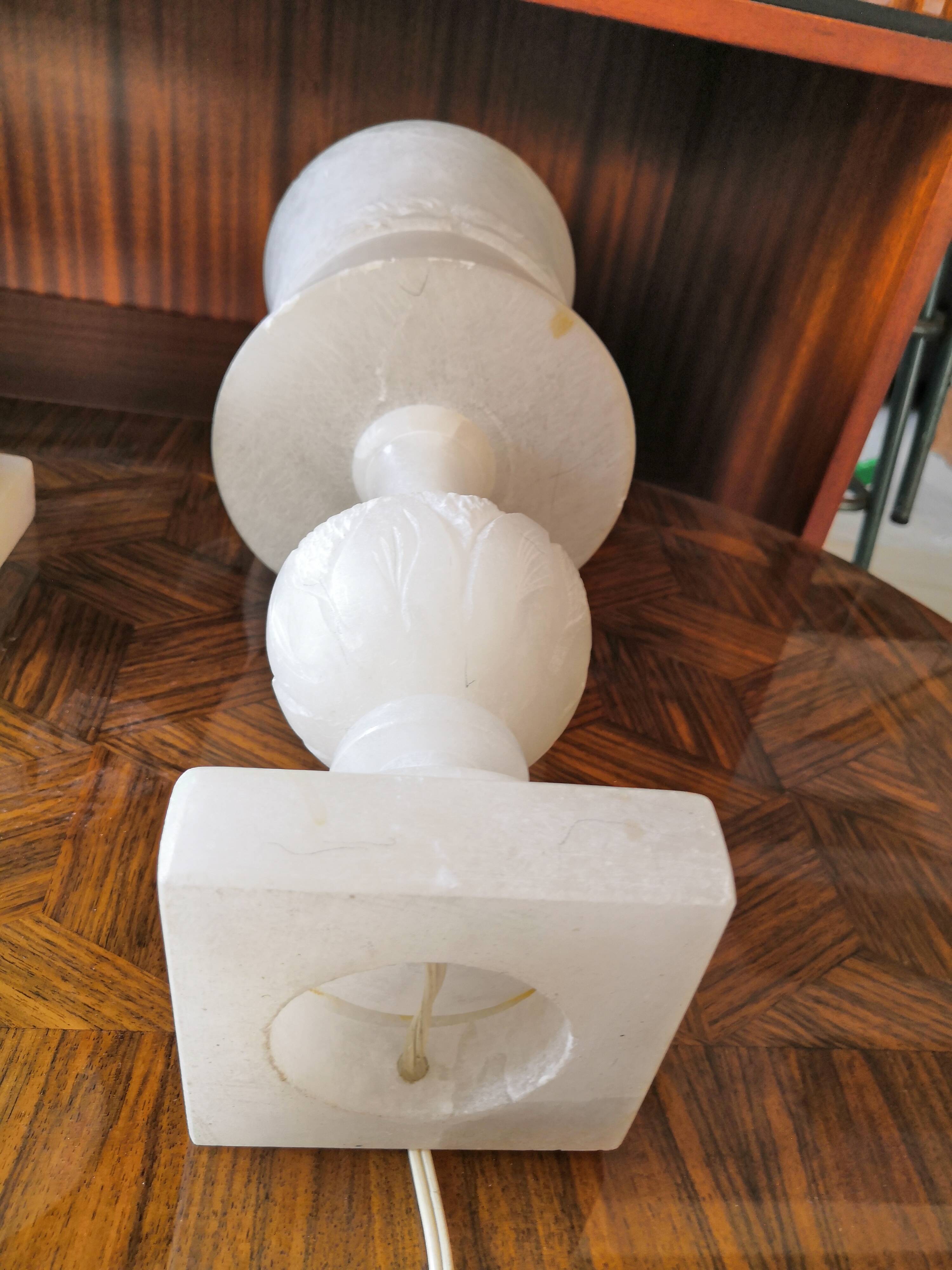 Pair of solid white alabaster lamps from the vintage 60s