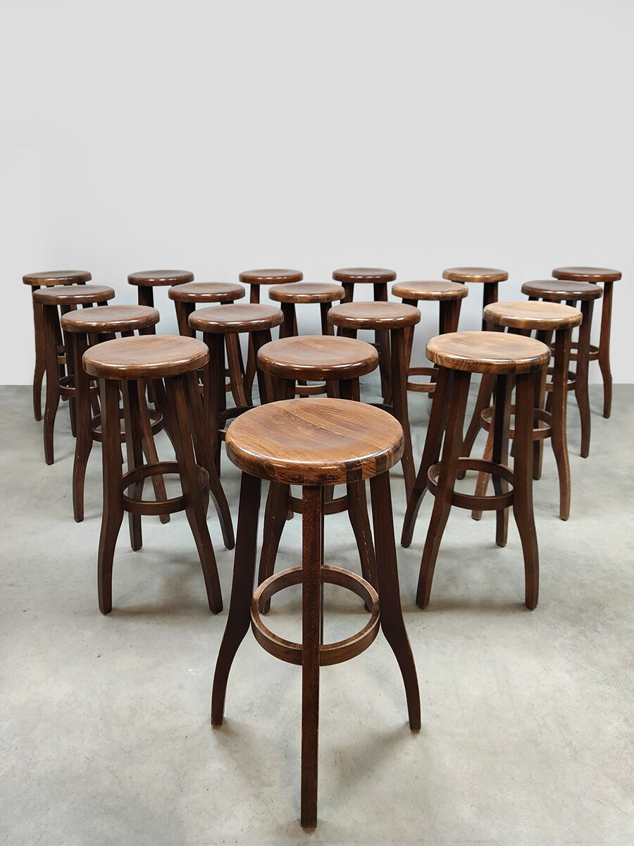 Brutalist design wooden vintage barstools 19 x
