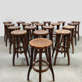 Brutalist design wooden vintage barstools 19 x