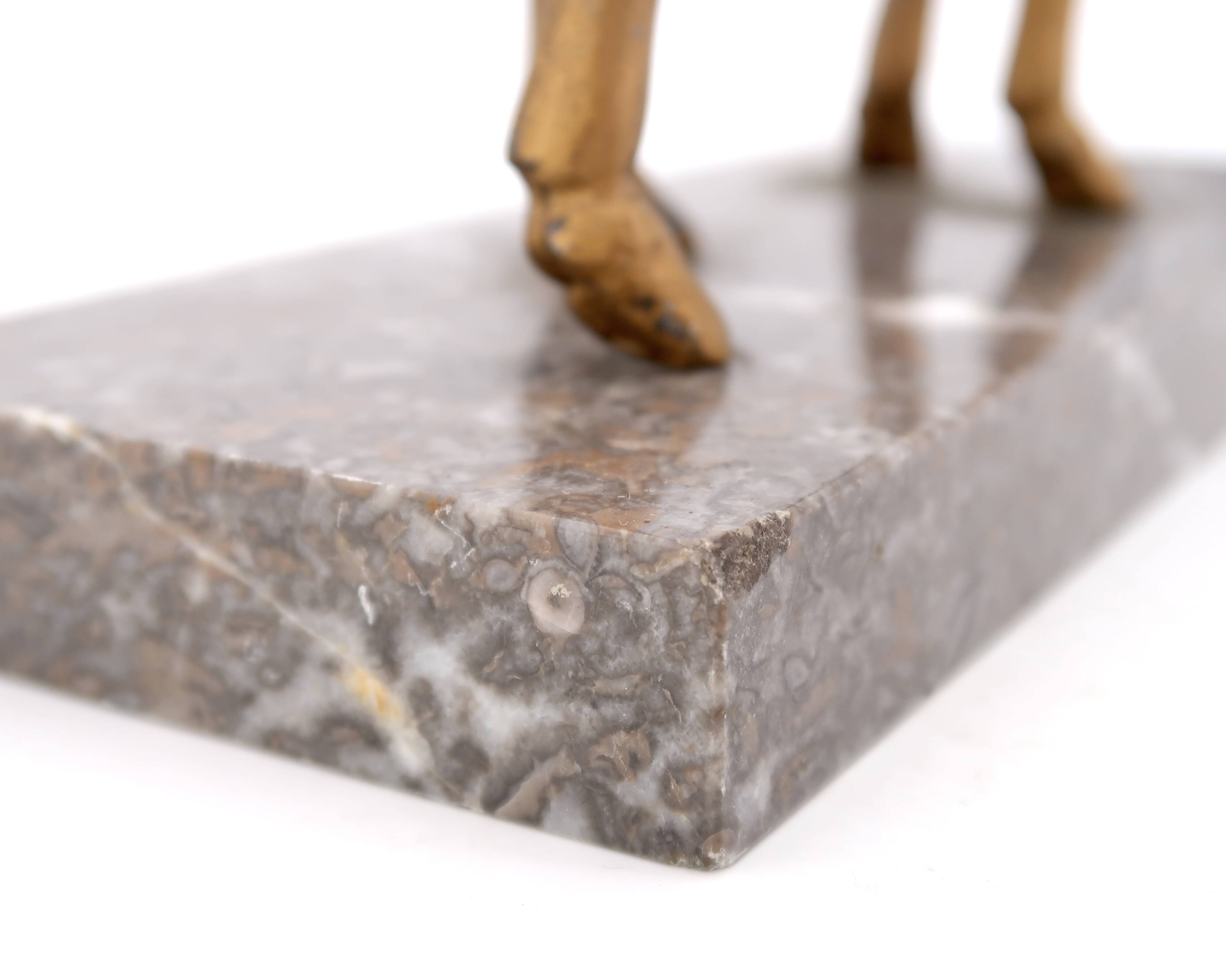 Art Deco gilded doe sculpture on marble base