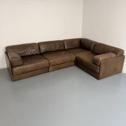 Canapé d’angle modulable DS-76 en cuir marron design De Sede année 80 