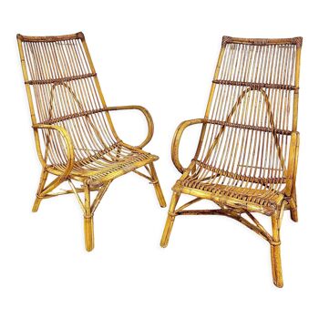 Paire fauteuils en rotin vintage