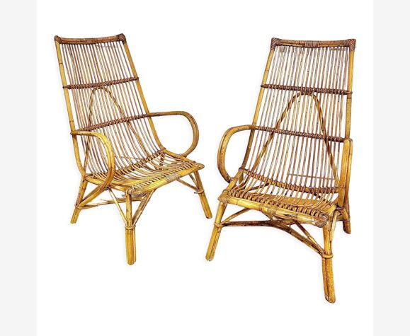 Paire fauteuils en rotin vintage