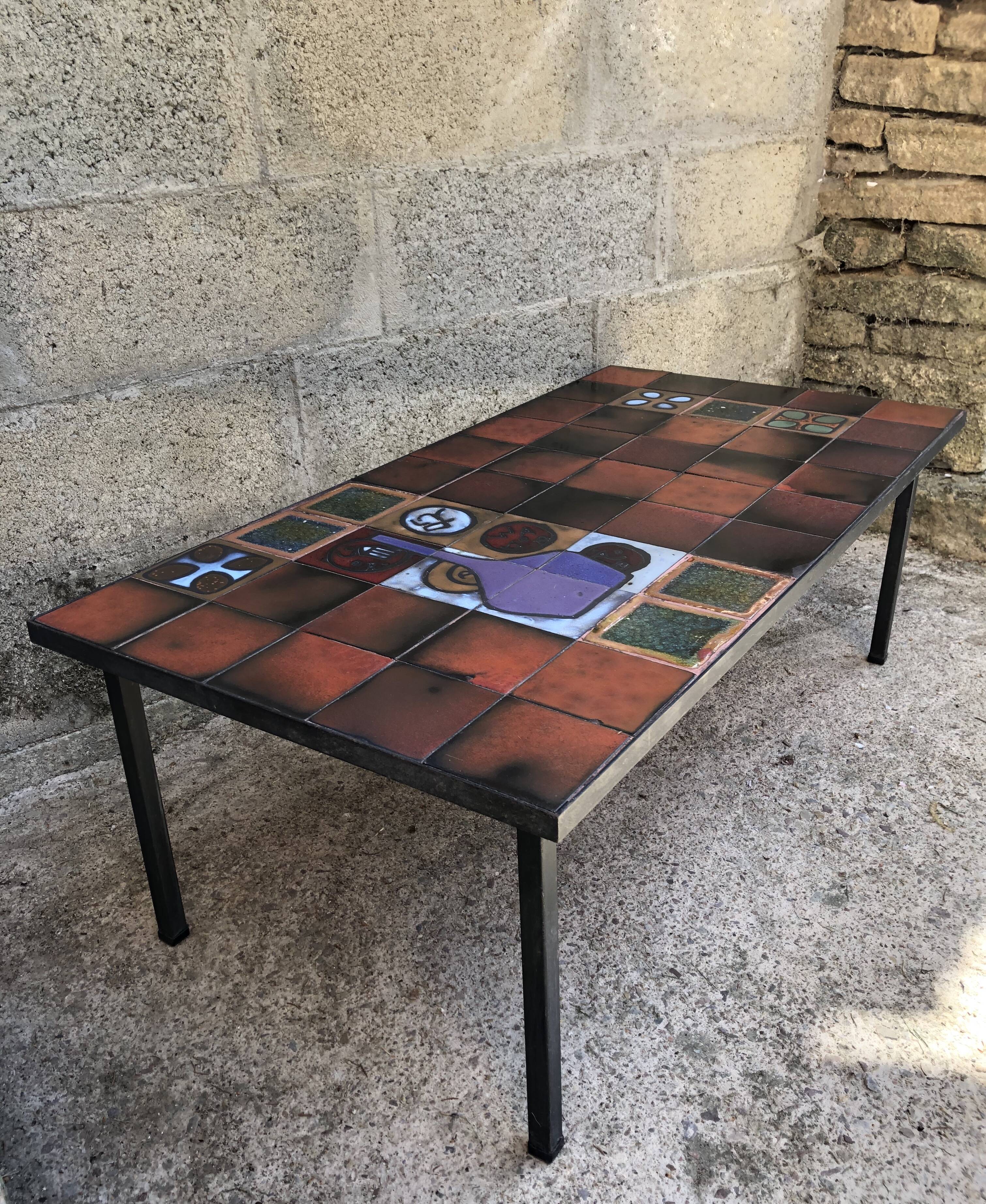 Vintage ceramic and metal coffee table