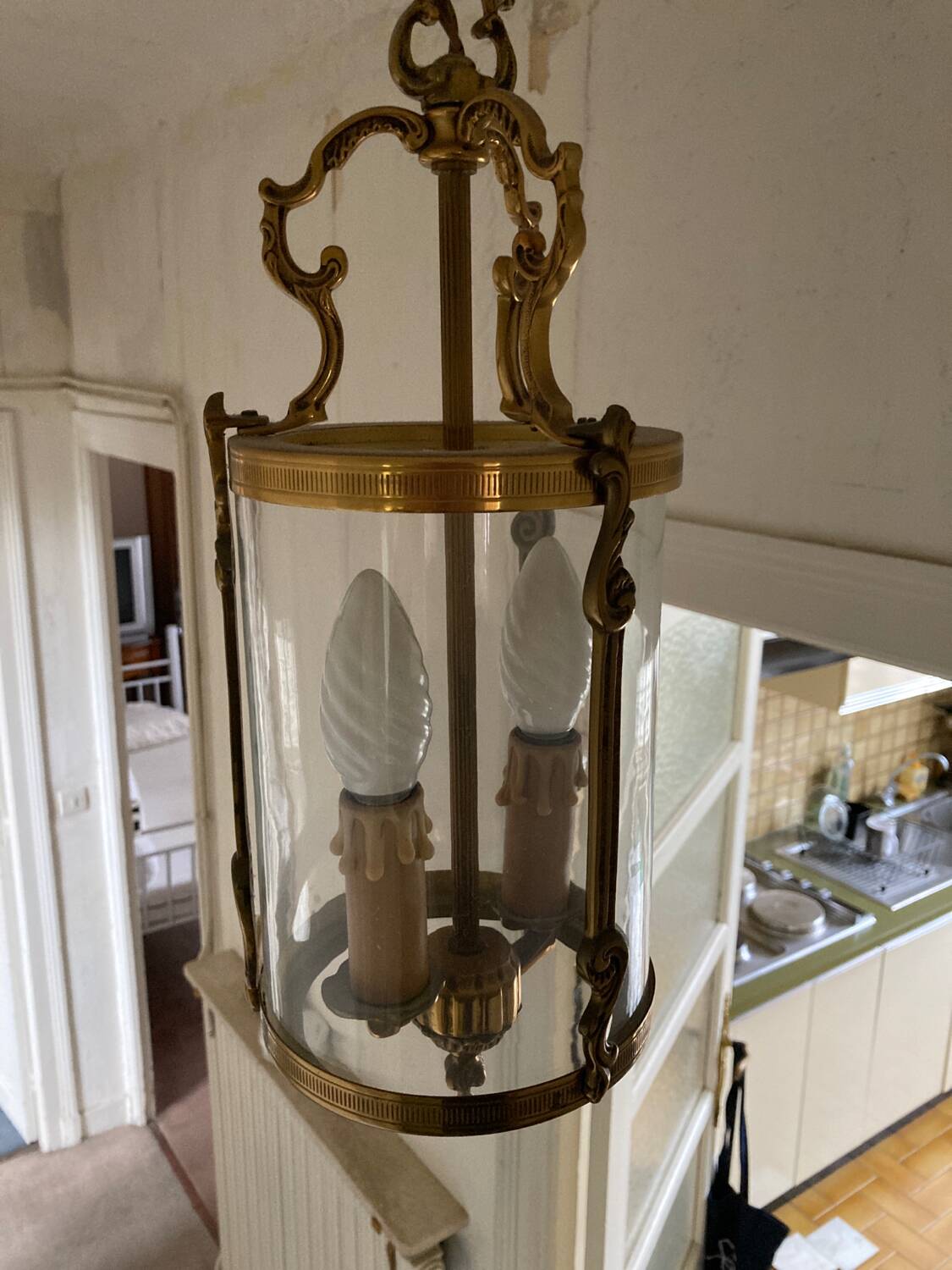 Chandeliers 2 glass and brass candles