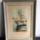 Framed engraving port landscape