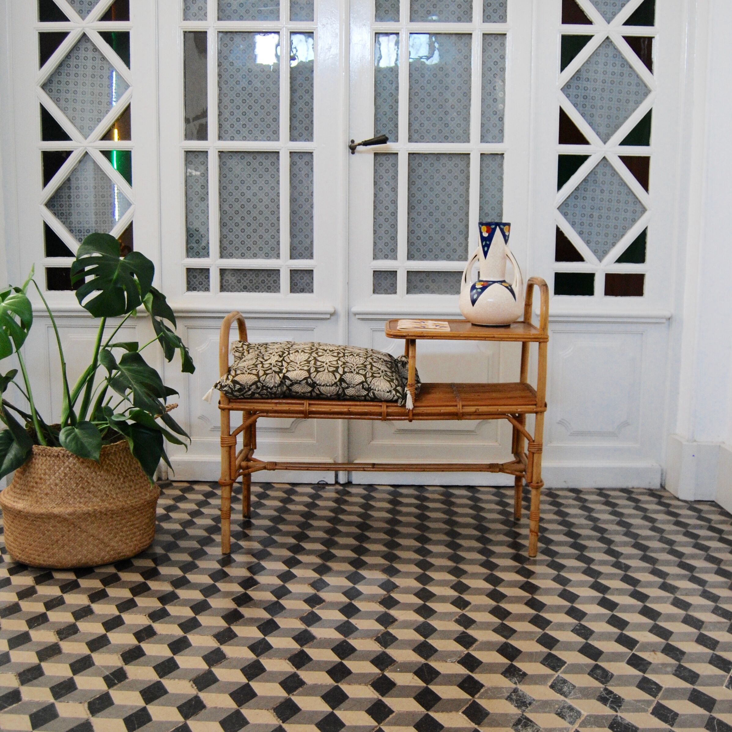 Vintage rattan bench