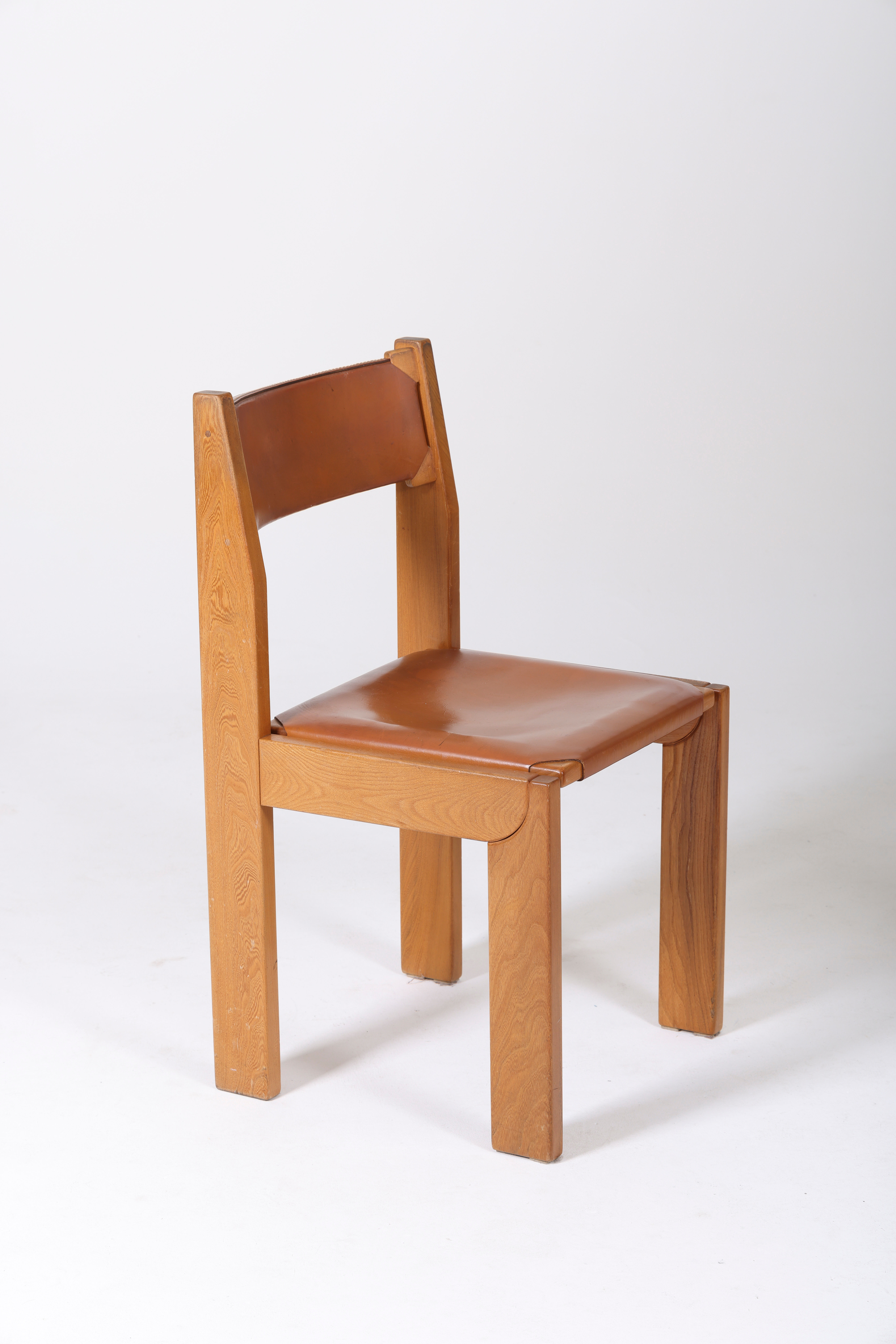Chaises marron en cuir et bois, 1970s