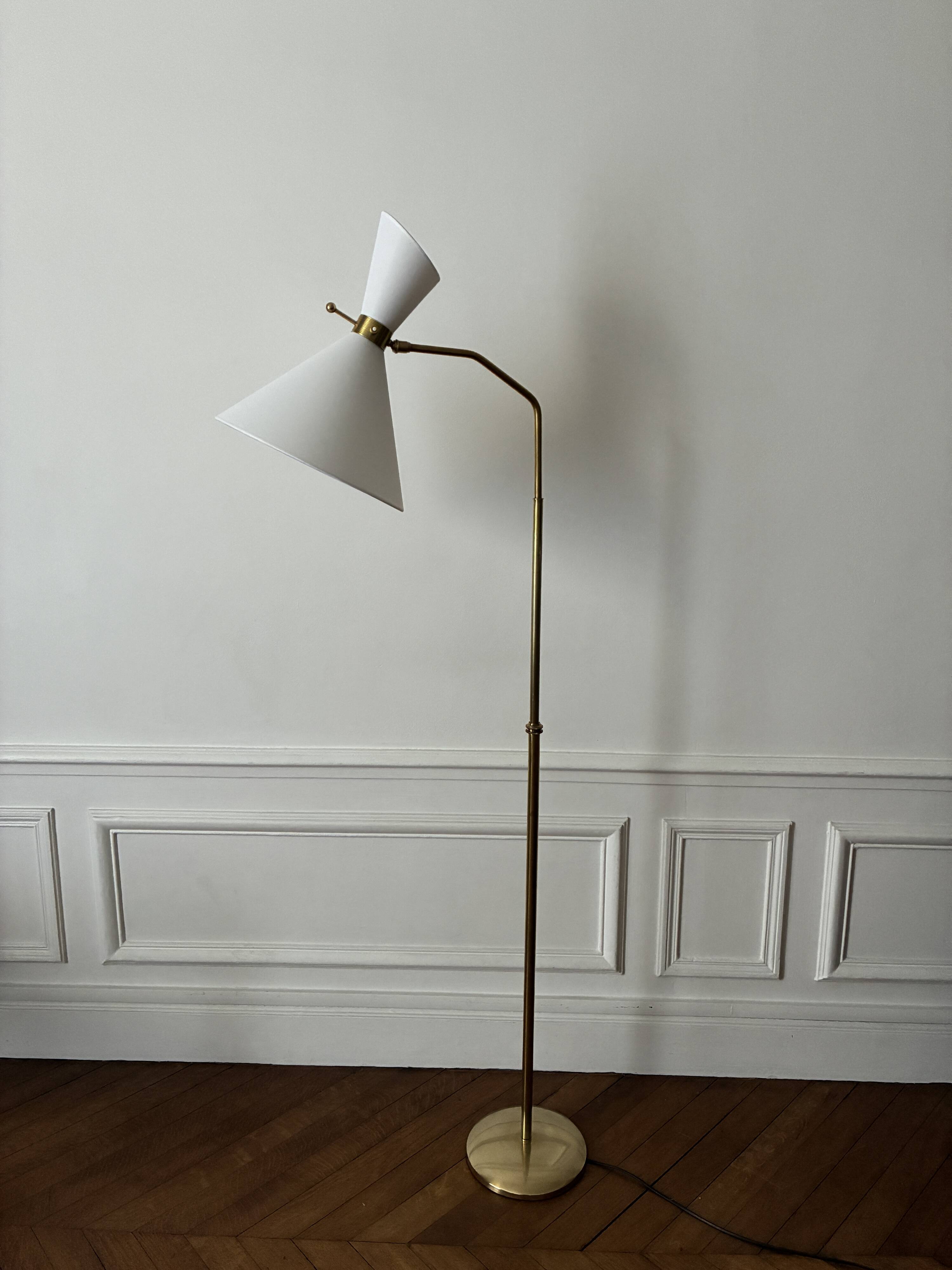 Adjustable Diabolo floor lamp in brass - 1950s