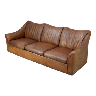 Canapé cuir  "mobilier international" en cuir épais, circa 1970