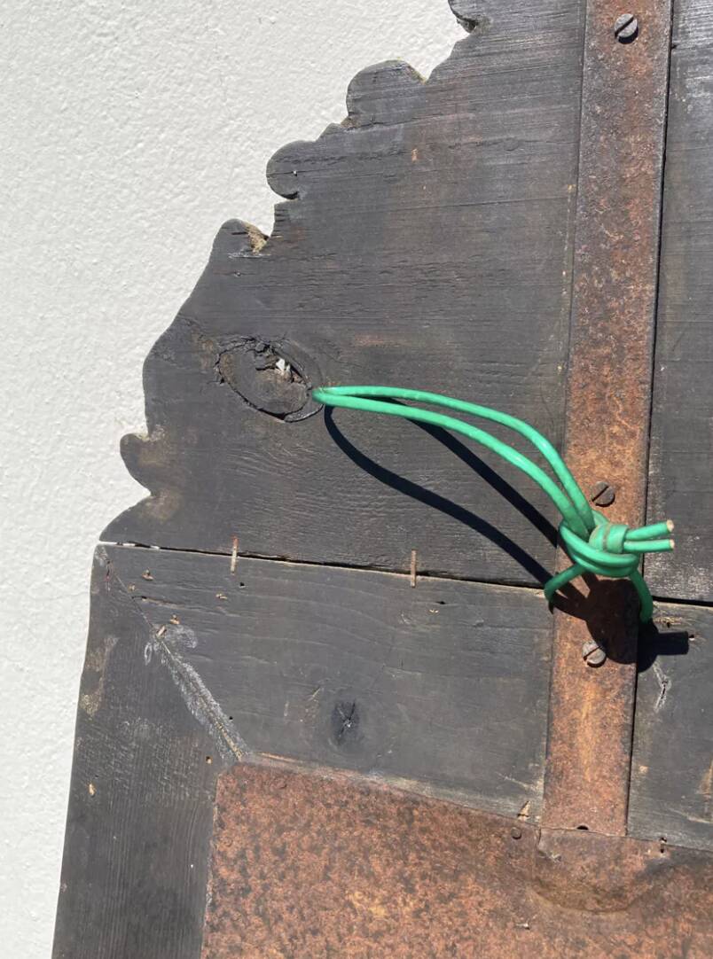 Golden mirror with 19th century embossed brass beads