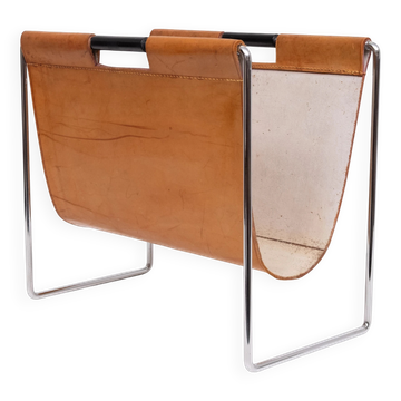 Brabantia Cognac color Leather Magazine holder 1960 Holland Status: Publish