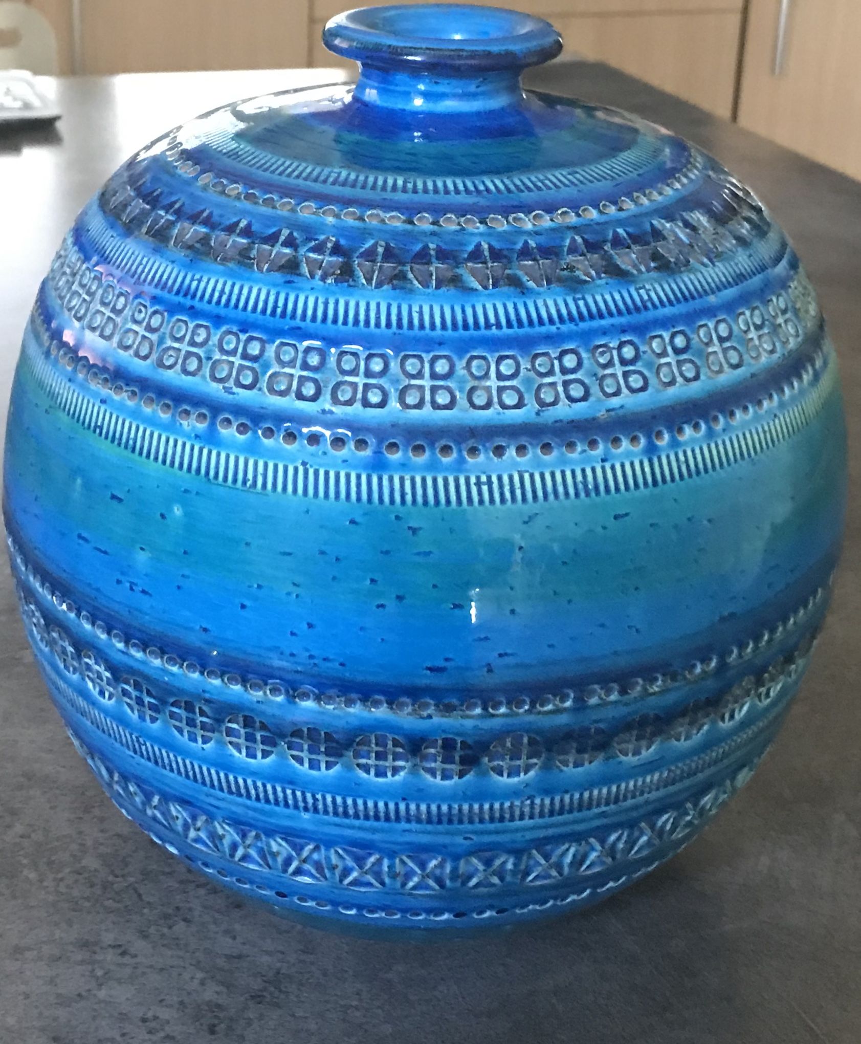 Vase ceramic blue Aldo Londi for Flavia Montelupo faïence vintage 60/70 italy