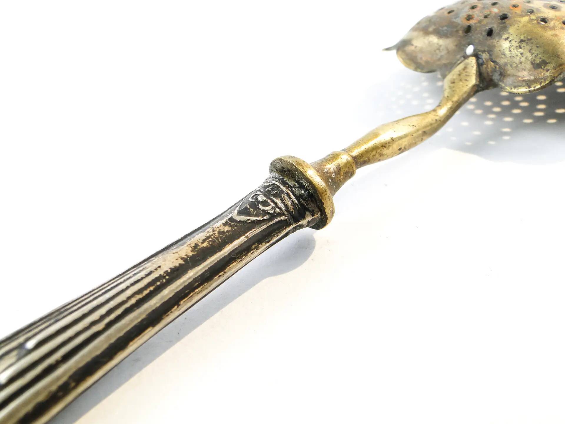Absinthe spoon, brass, silver, Germany, early 20th century