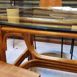 Dining table in rattan and glass 1960
