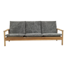 Canapé 3 places rénové danois tissu de meubles en lin patiné bois de chêne années 70
