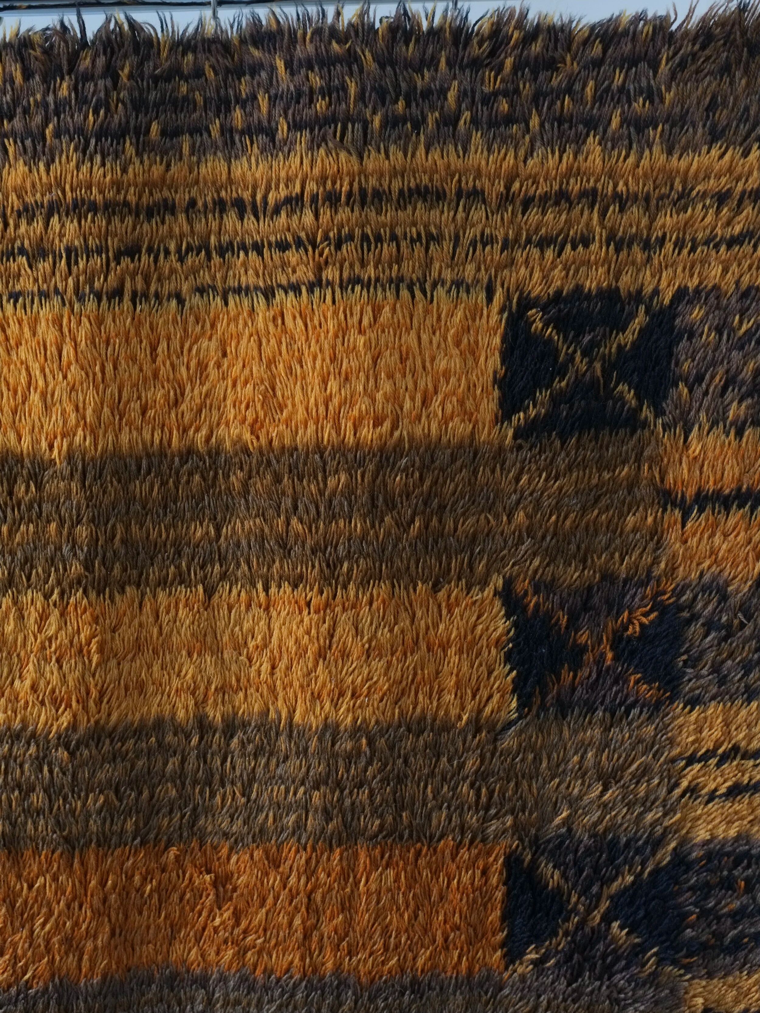 Large Scandinavian brown wool rya rug | Sweden | 1960s