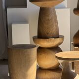 Stool, side table, cylindrical solid mango wood end table.