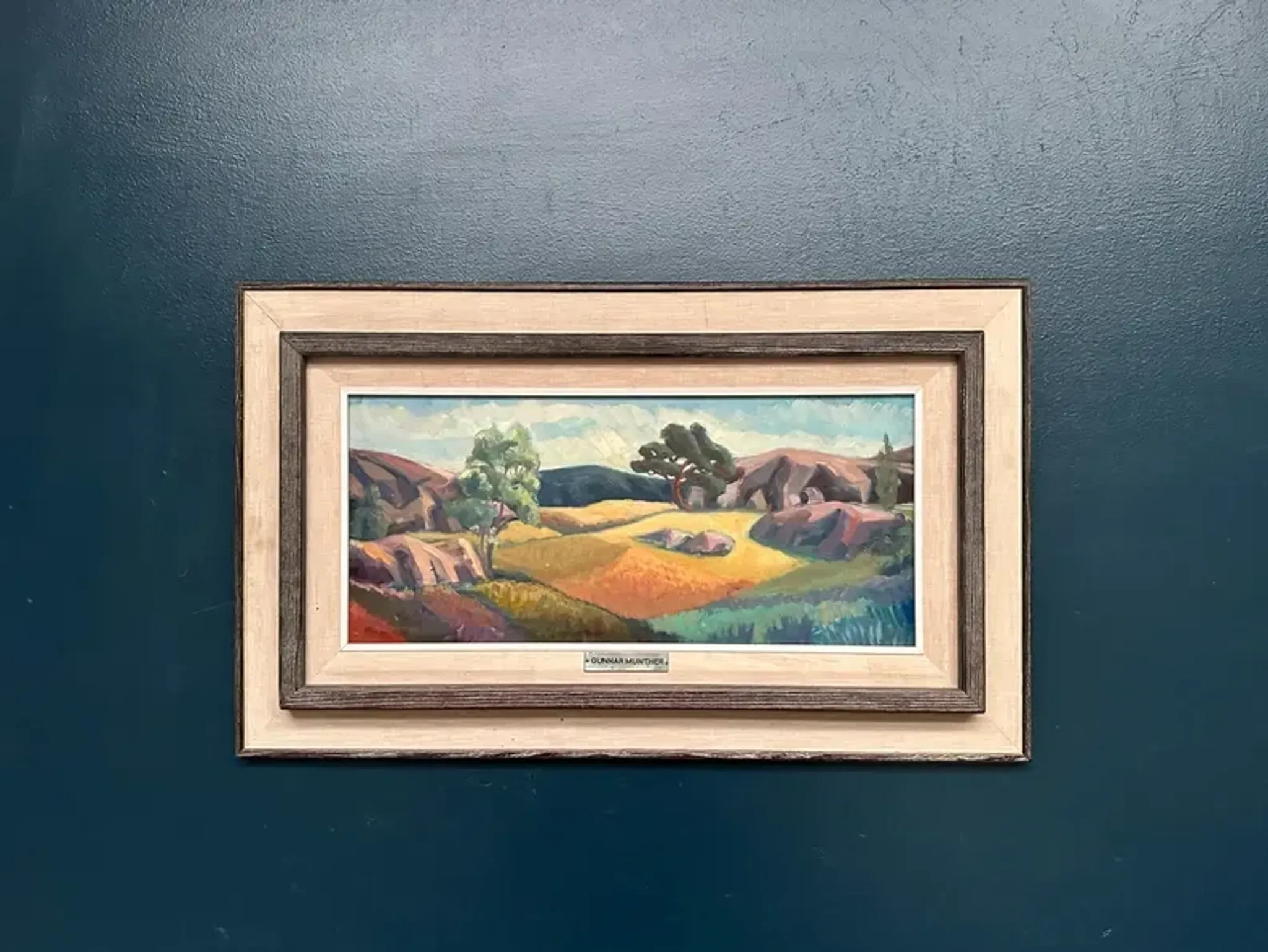 Original Swedish Oil on Panel – "Landscape" by Gunnar Munther – Signed – Vintage and Framed – 64 × 38 cm (25.2" × 15")