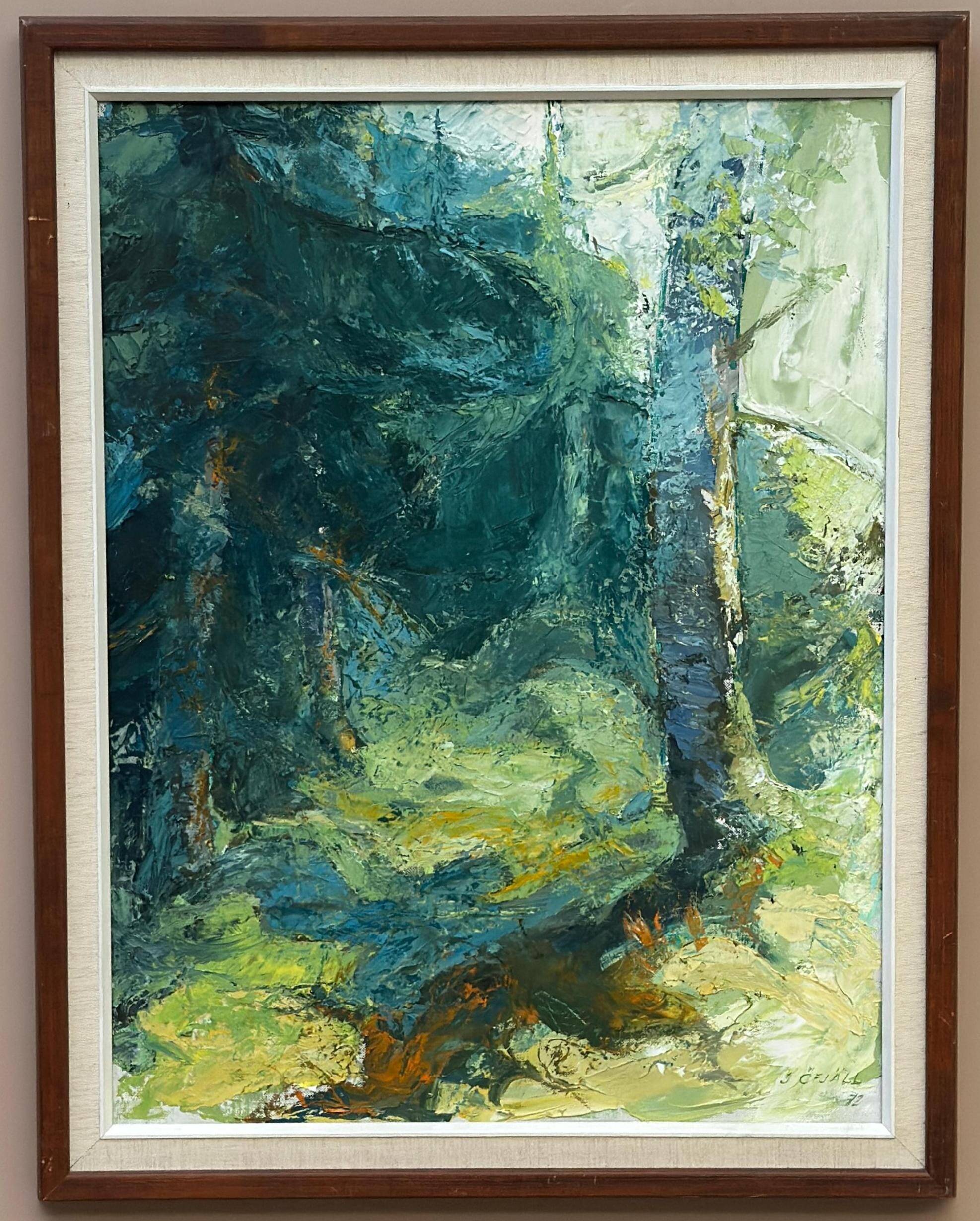 Original Mid Century Swedish Oil on Canva"Forest Brows" by Inga Öfjäll