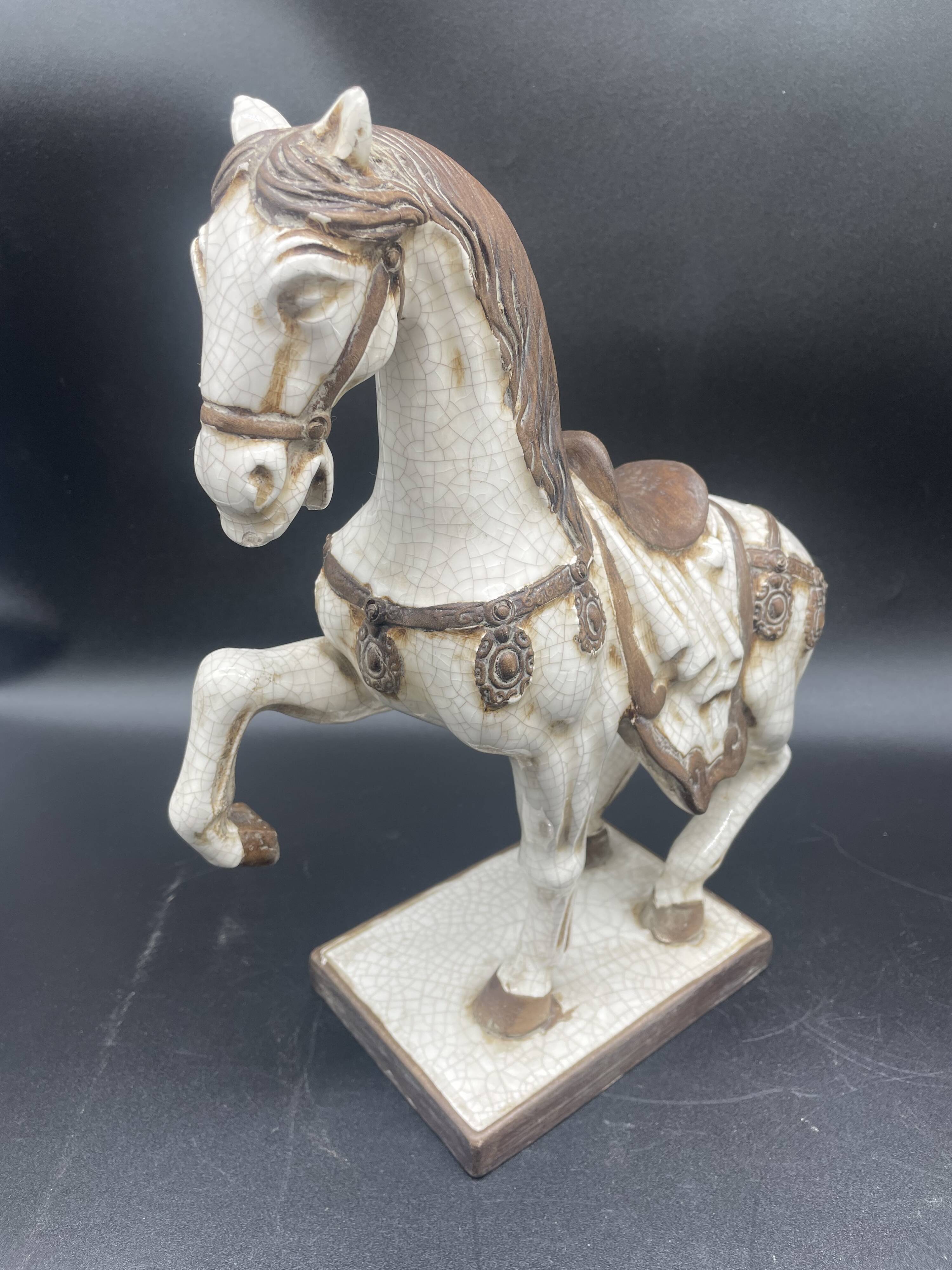 Large pair of crackled ceramic horses – China 20th century