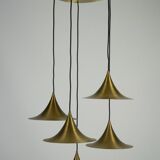 Fog & Morup, Midcentury Brass Pendant with Five Pendant Drops. Danmark 1960