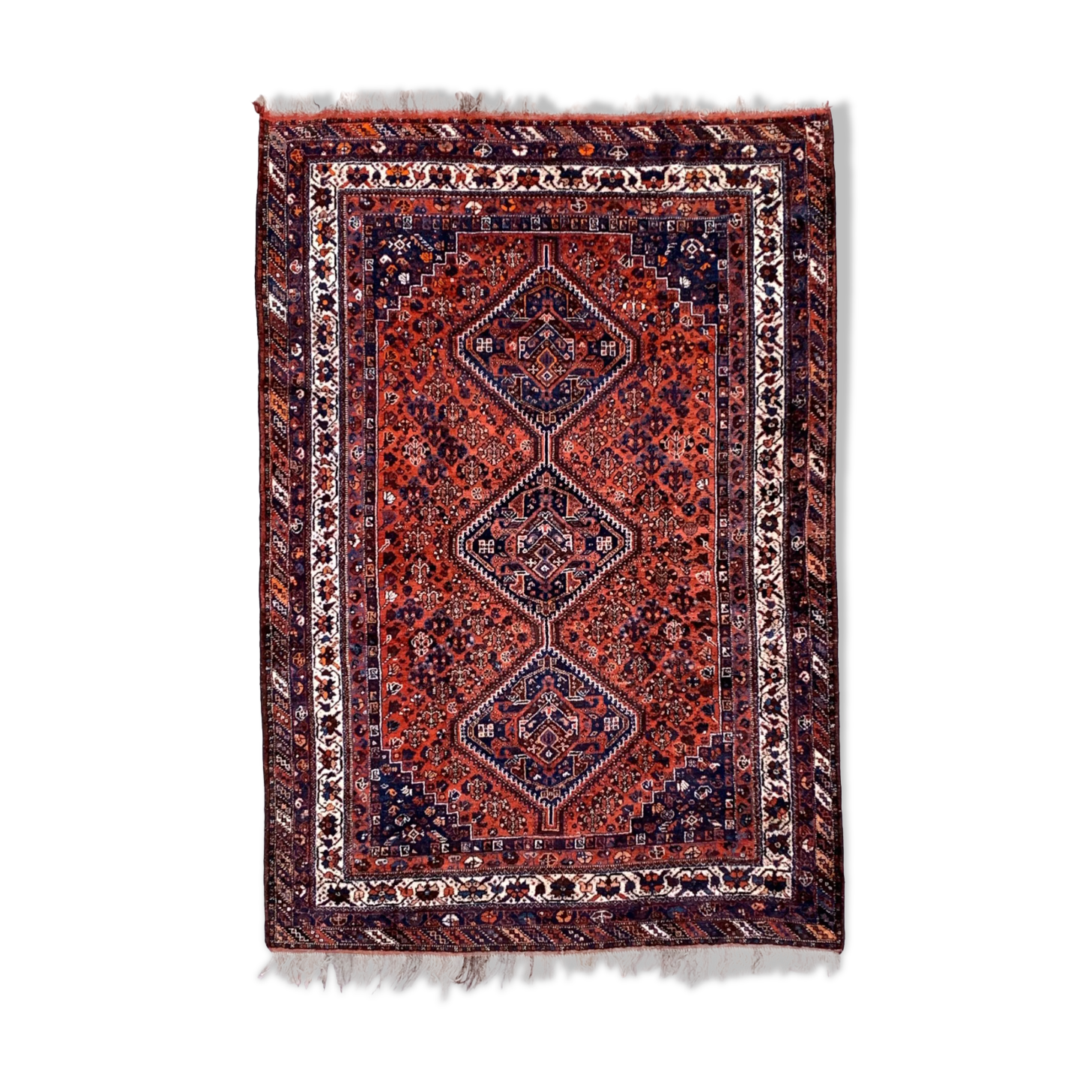 Antique tribal rug 320x220 cm wool oriental hand made carpet red, brown, blue