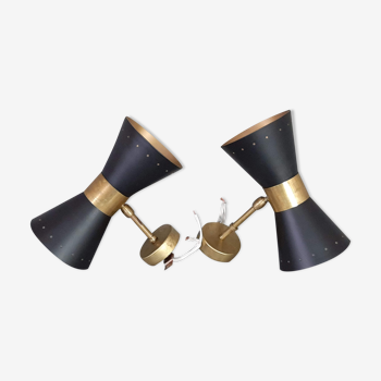 Pair of sconces black, in 1950s style