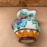 Antique cerart monaco ceramic pitcher chiseled flower decor 70's vintage