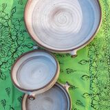 Set of 3 dishes in varnished pyrity sandstone, cream and brown