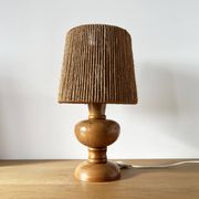 Vintage 1960 turned wood elm lamp