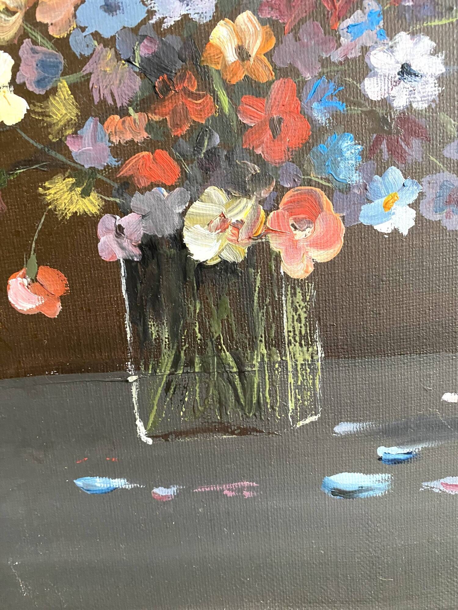 Painting on canvas bouquet of flowers signed 35 X27