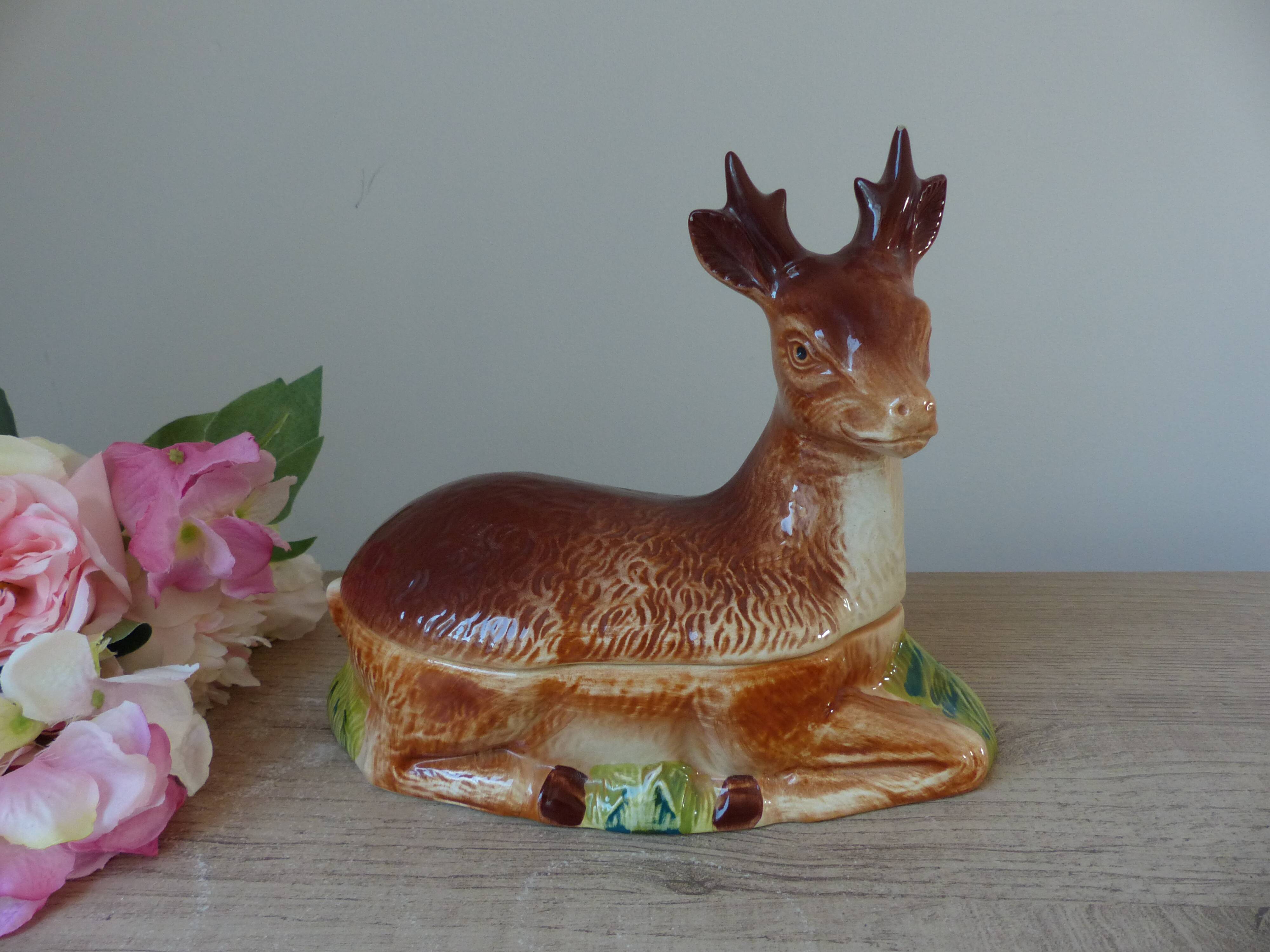 Deer pâté dish, vintage ceramic terrine