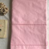 Drap ancien en lin et coton rose candy