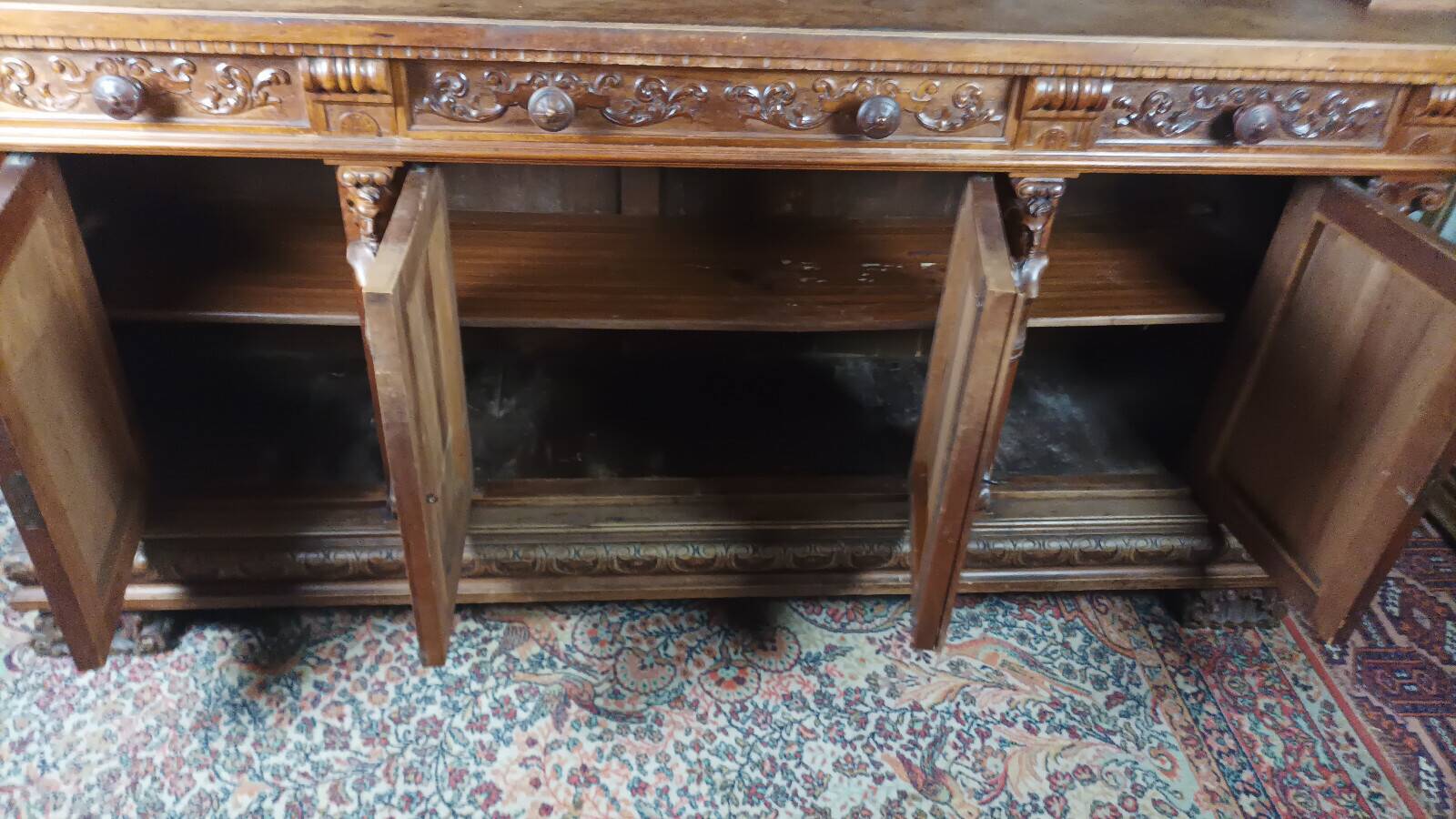 19th-century walnut buffet with two bodies.
