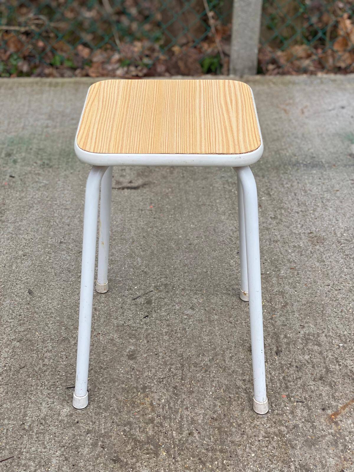 White wood and steel stool