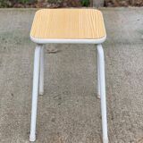 Tabouret bois et acier blanc