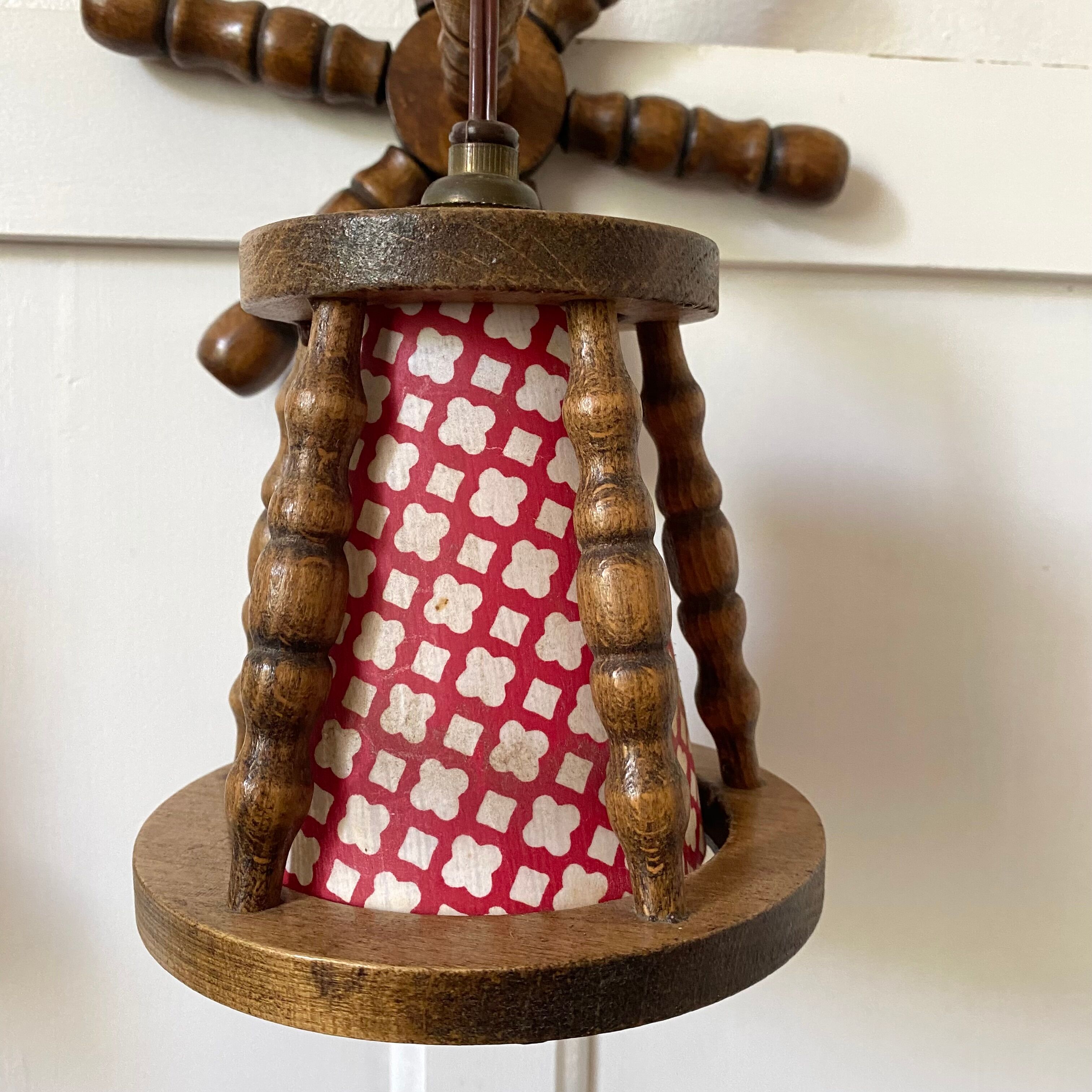 Pair of turned wood wall lights, 1960s