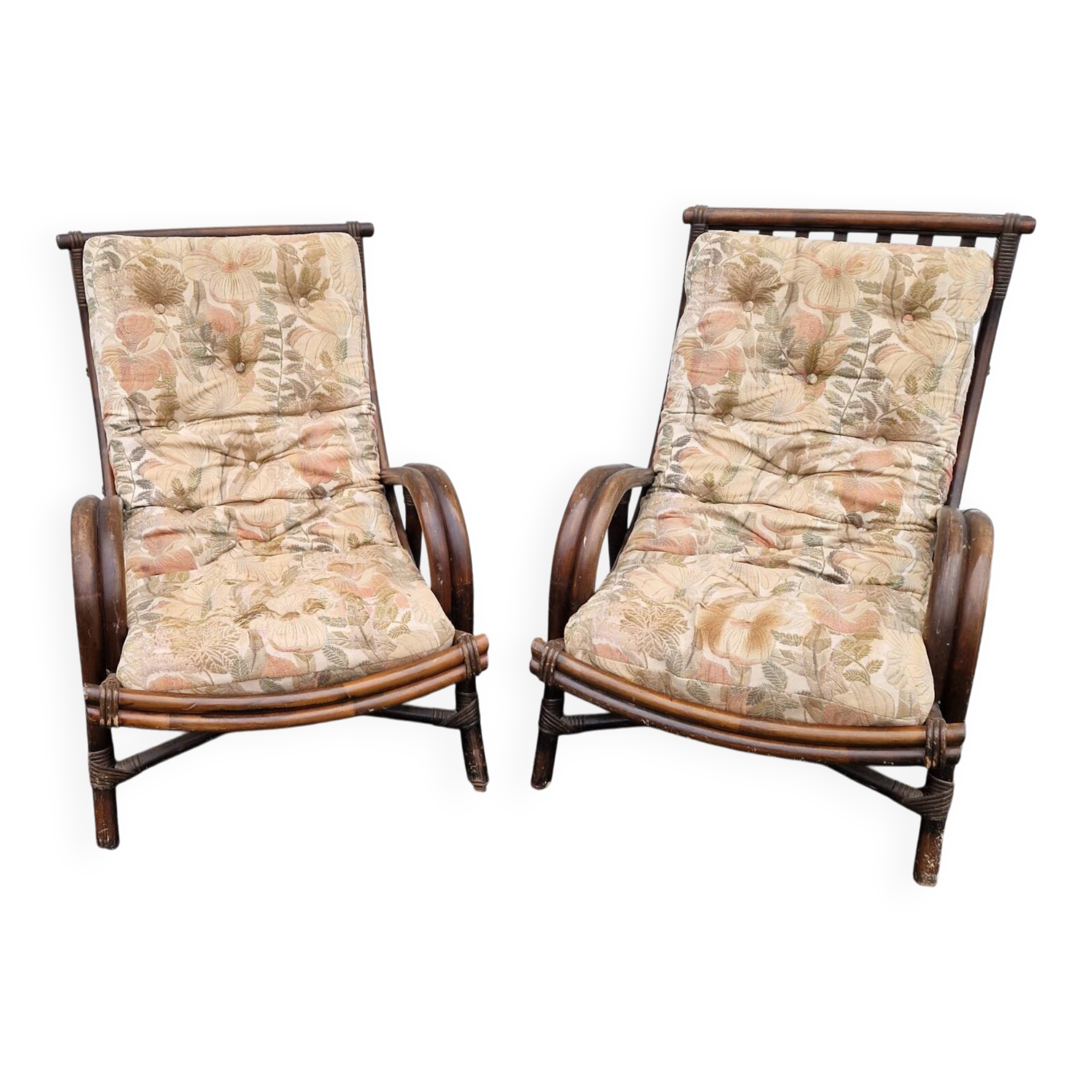 Vintage wicker armchair pair