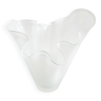 White folded glass vase