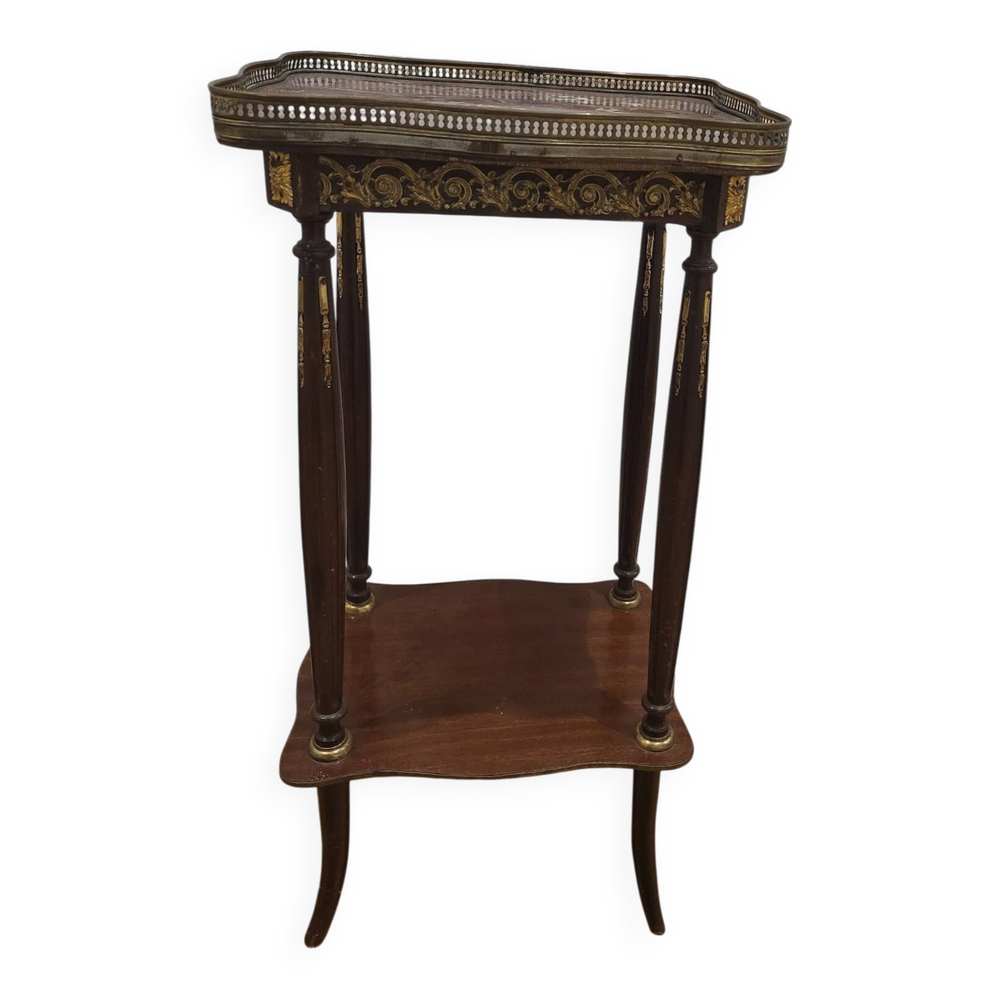 Mahogany side table with marble and bronze in Louis XV style.
