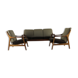 Danish design seating group with sofa and two armchairs