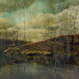Screen by Bernard Cuenin with lacquered landscape, circa 1970